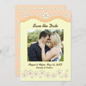 ライトオレンジ6花びら花日付カードを保存 セーブザデート (正面/裏面)