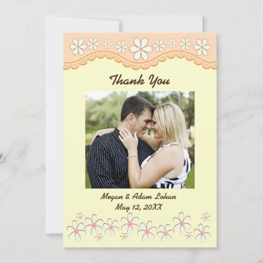 ライトオレンジ6花弁花サンキューフラットカード サンキューカード (正面)