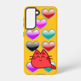 ライトオレンジGalaxyケース - 赤猫とハートデザイン Samsung Galaxy S21ケース