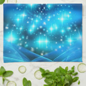 ライトカッコいい付き青いクリスマスきらめくの木 キッチンタオル (折り畳み)