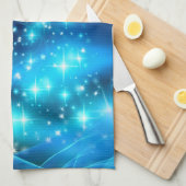 ライトカッコいい付き青いクリスマスきらめくの木 キッチンタオル (四つ折り)