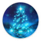 ライトカッコいい付き青いクリスマスきらめくの木 セラミックノブ (正面)