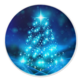 ライトカッコいい付き青いクリスマスきらめくの木 セラミックノブ