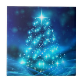 ライトカッコいい付き青いクリスマスきらめくの木 タイル