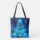 ライトカッコいい付き青いクリスマスきらめくの木 トートバッグ (裏面)