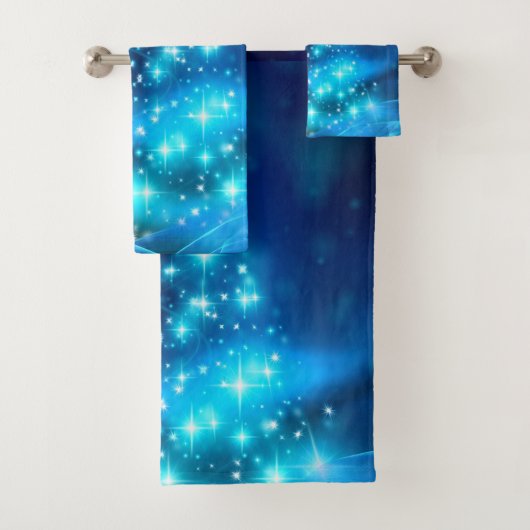 ライトカッコいい付き青いクリスマスきらめくの木 バスタオルセット (インサイチュ)