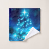 ライトカッコいい付き青いクリスマスきらめくの木 バスタオルセット (ウォッシュタオル)