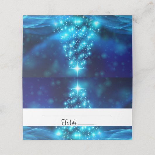 ライトカッコいい付き青いクリスマスきらめくの木 プレイスカード (外部開封)
