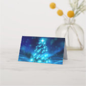 ライトカッコいい付き青いクリスマスきらめくの木 プレイスカード (裏面)