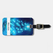 ライトカッコいい付き青いクリスマスきらめくの木 ラゲッジタグ (正面横)