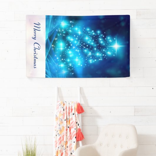 ライトカッコいい付き青いクリスマスきらめくの木 横断幕 (インサイチュ)