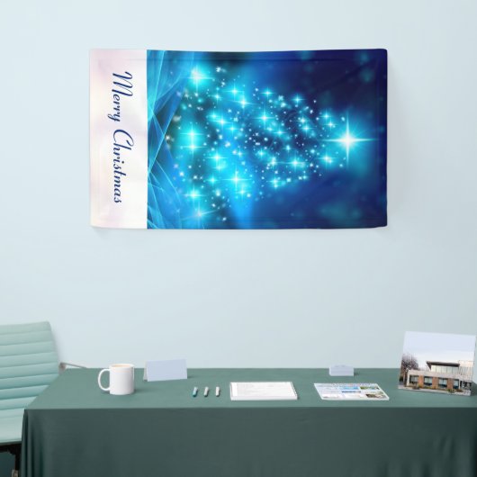 ライトカッコいい付き青いクリスマスきらめくの木 横断幕 (トレードショー)