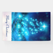 ライトカッコいい付き青いクリスマスきらめくの木 横断幕 (横)