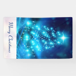 ライトカッコいい付き青いクリスマスきらめくの木 横断幕