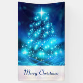 ライトカッコいい付き青いクリスマスきらめくの木 横断幕 (縦)