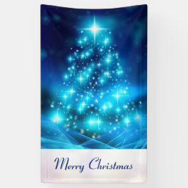 ライトカッコいい付き青いクリスマスきらめくの木 横断幕
