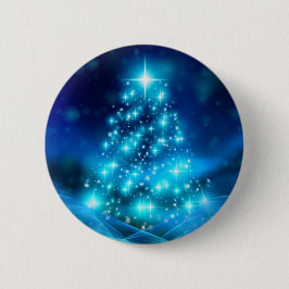ライトカッコいい付き青いクリスマスきらめくの木 缶バッジ