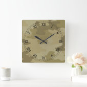 ライトカモフラージスクエアローマ数字時計 スクエア壁時計 (ホーム)