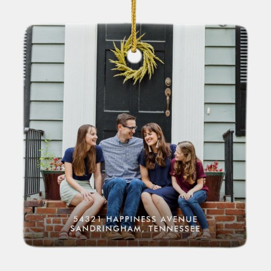 ライトカラフル新しいホーム初めてのクリスマス セラミックオーナメント (裏面)