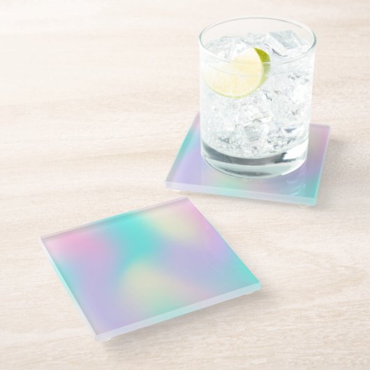 ライトカラーホログラフィック背景コースター ガラスコースター (アングル)