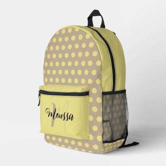 ライトカーキカラー – イニシャルレター名モノグラム プリントバックパック (裏面右端)