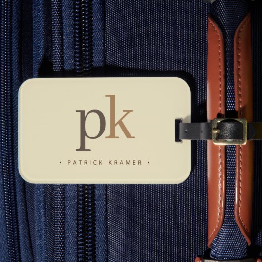 ライトカーキツートーンミニマリストモノグラム ラゲッジタグ (正面インサイチュ4)