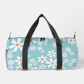 ライトガーリーデイジーの背景の白ターコイズ ダッフルバッグ (裏面)