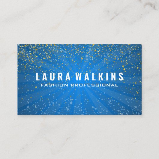 ライトキャスト付き青 |金ゴールドの斑点のある名刺 名刺 (正面)