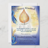 ライトキャンドルの水の色ハッピーハヌカー 招待状 (正面)