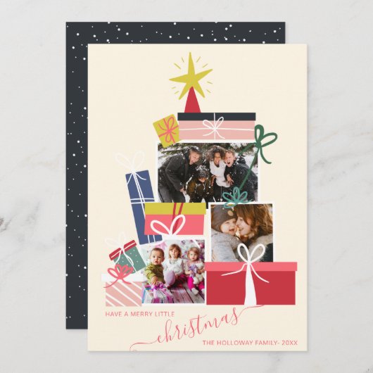 ライトギフトクリスマスツリー3写真コラージュ 案内状 (正面/裏面)