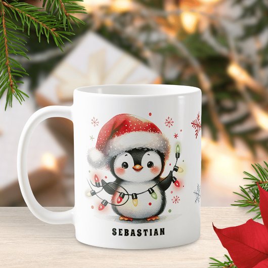 ライトクリスマスが楽しめる可愛いペパーソナライズされたンギン コーヒーマグカップ