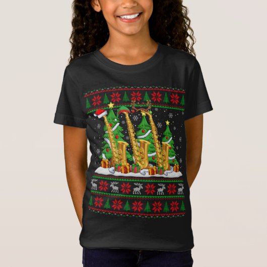 ライトクリスマスセータースタイル醜いサンタザックスChr Tシャツ (正面)