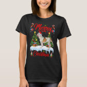 ライトクリスマスツリーサンタアメリカブルドッグクリスマス Tシャツ (正面)
