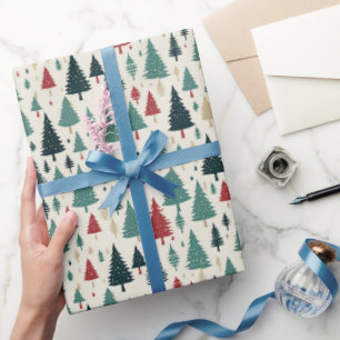 ライトクリスマスツリーフォレストXmasパターンプレゼント ラッピングペーパー
