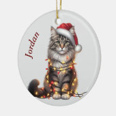 ライトクリスマス包まれたにノルウェーの森猫 セラミックオーナメント (左)