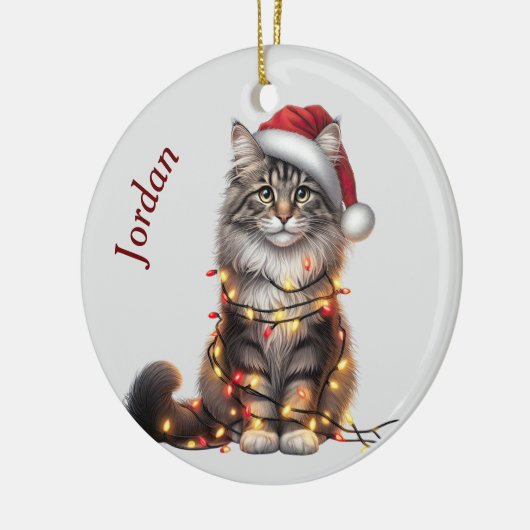 ライトクリスマス包まれたにノルウェーの森猫 セラミックオーナメント (左)