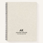 ライトクリミニマルームリネンのテクスチャブラックタイポグラフィ ノートブック (正面)