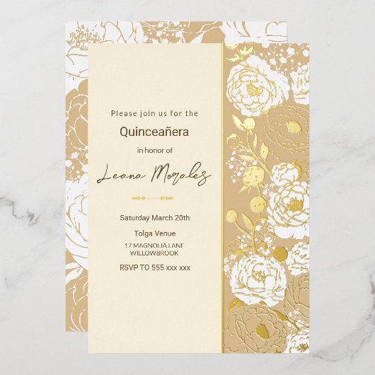 ライトクリームキンセアニラフォイル招待状 箔招待状 (正面/裏面)