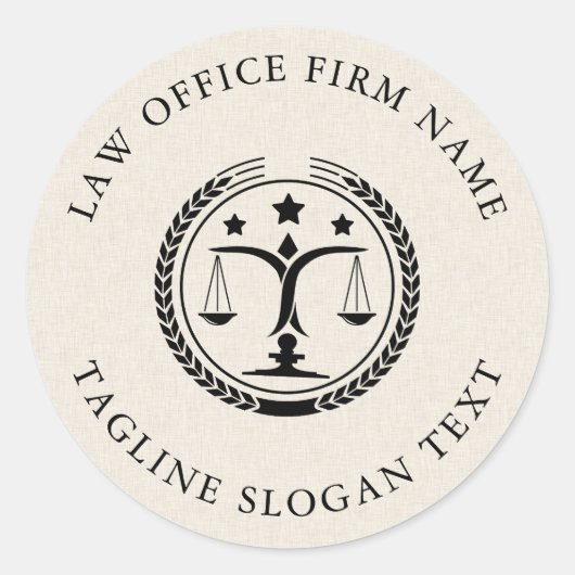 ライトクリームリネンテクスチャブラックロゴカスタム文字 ラウンドシール (正面)