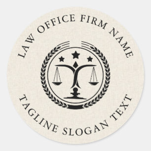 ライトクリームリネンテクスチャブラックロゴカスタム文字 ラウンドシール