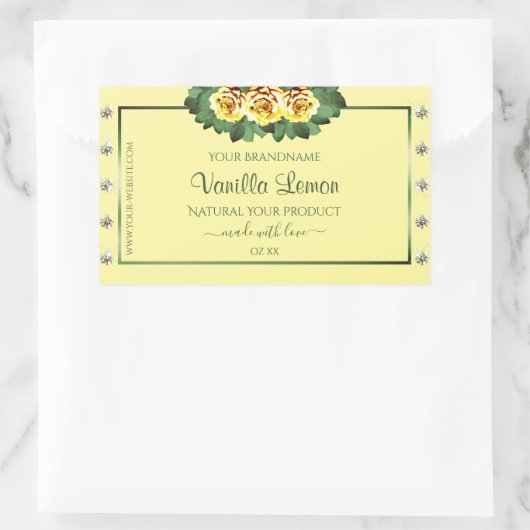 ライトクリーム製品ラベルイエローローズダイヤモンド 長方形シール (バッグ)