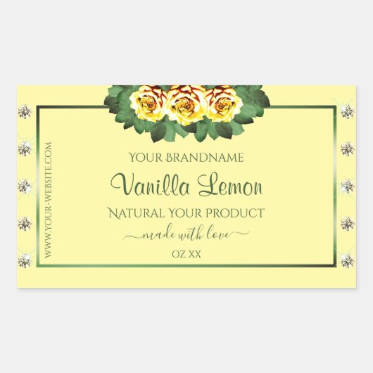 ライトクリーム製品ラベルイエローローズダイヤモンド 長方形シール (正面)