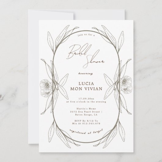 ライトグエレガントリーンフローラブライダルシャワー 招待状 (正面)