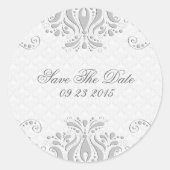 ライトグエレガントレイフローラレース&ホワイトダマスク ラウンドシール (正面)