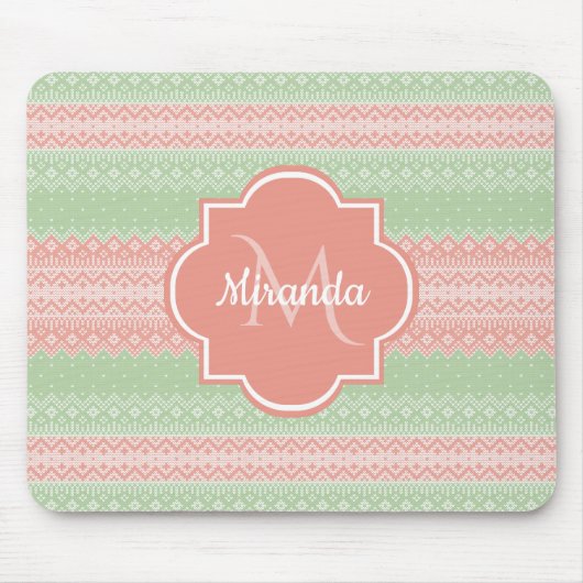 ライトグガーリーリーンニットコーラルピンクストライプ色の名前 マウスパッド (正面)
