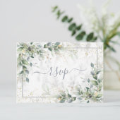 ライトグモダンレーホワイトフローラ金ゴールド大理石RSVP 出欠カード (スタンド正面)