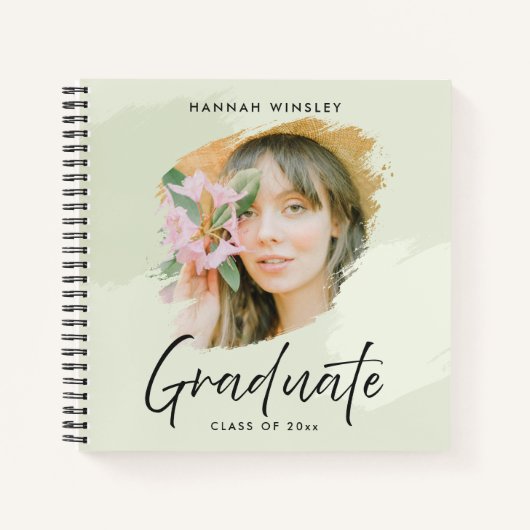 ライトグリーンあなたの写真を追加カスタム卒業ゲスト ノートブック (正面)