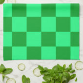 ライトグリーンとダークグリーン市松模様にデザイン キッチンタオル (折り畳み)