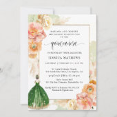 ライトグリーンのエレガントな花のプリンセスのキンセアニエラ 招待状 (正面)