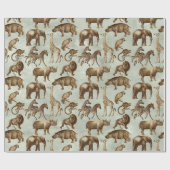 ライトグリーンのサファリ動物 ラッピングペーパー (フラット)